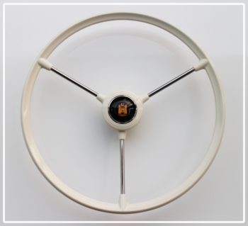 3 spoke steering wheel for vw split bus / Barndoor bus in ivory color.